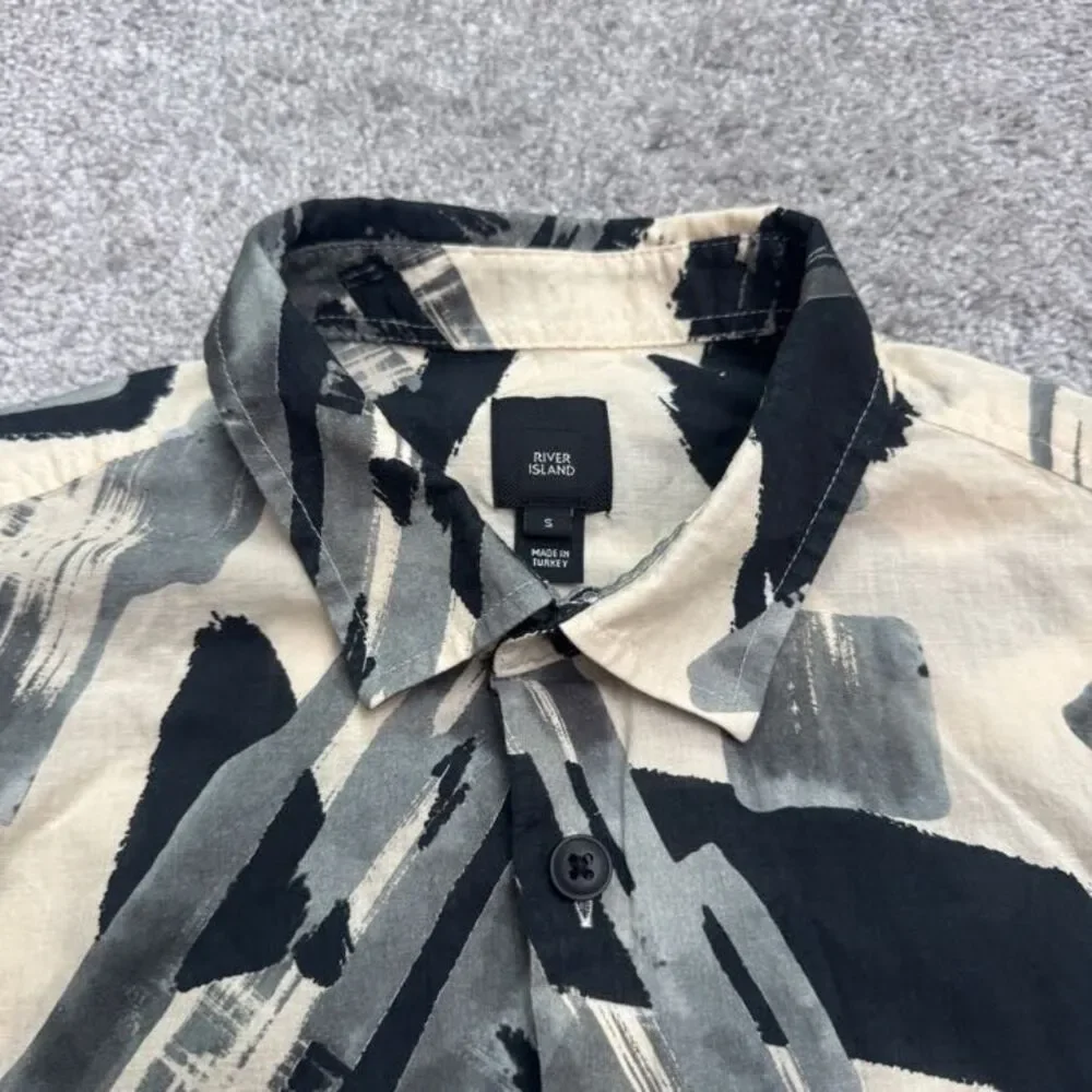 River Island Brush Strokes Abstract Print Button Down Shirt Mens Small Cotton